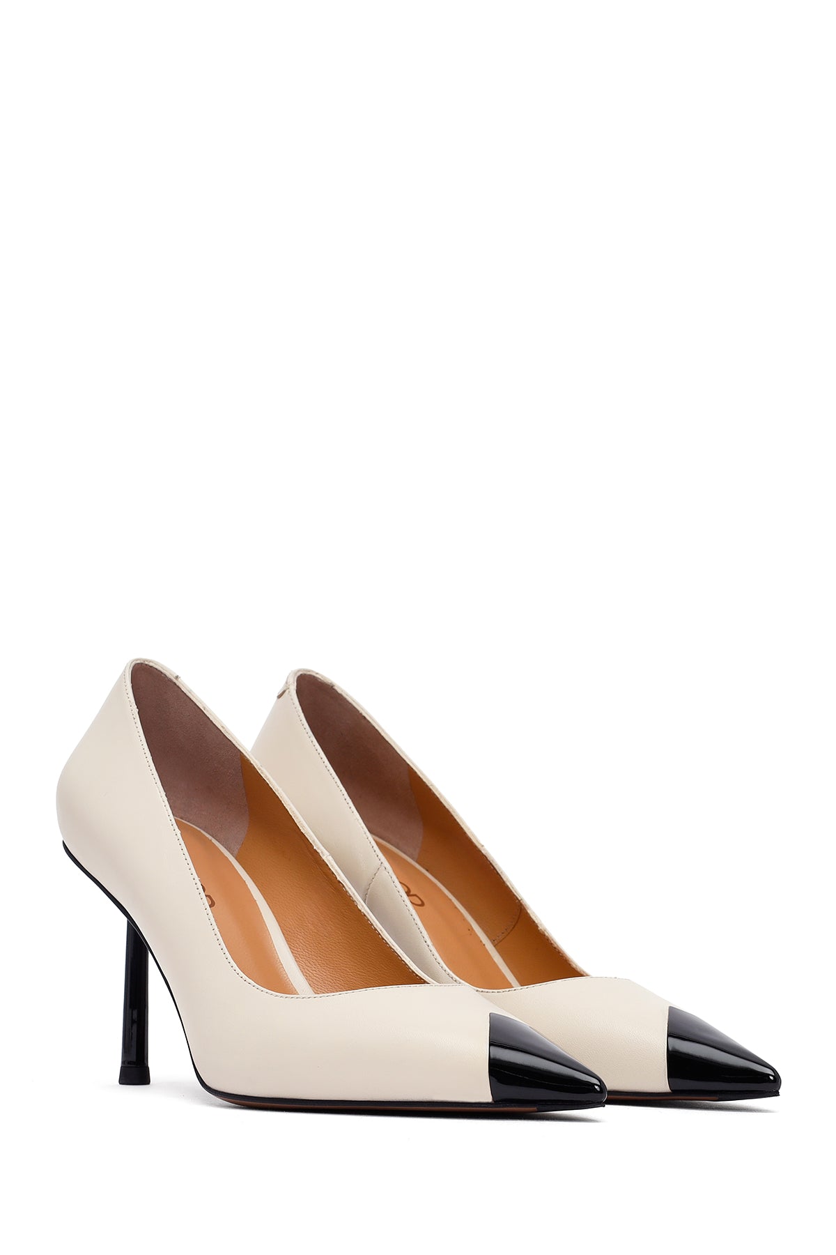 Kadın Krem İnce Topuklu Deri Stiletto