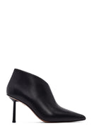Women's Black Zippered Thin Heeled Leather Boot | Derimod