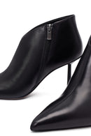 Women's Black Zippered Thin Heeled Leather Boot | Derimod