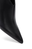 Women's Black Zippered Thin Heeled Leather Boot | Derimod