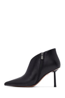 Women's Black Zippered Thin Heeled Leather Boot | Derimod