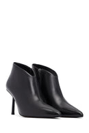 Women's Black Zippered Thin Heeled Leather Boot | Derimod