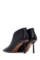 Women's Black Zippered Thin Heeled Leather Boot | Derimod