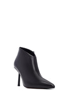 Women's Black Zippered Thin Heeled Leather Boot | Derimod
