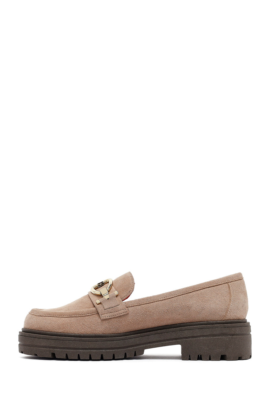 Kadın Vizon Tokalı Süet Deri Maskülen Loafer