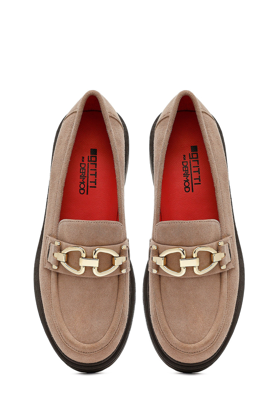 Kadın Vizon Tokalı Süet Deri Maskülen Loafer