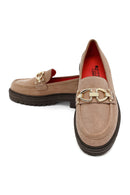 Kadın Vizon Tokalı Süet Deri Maskülen Loafer | Derimod