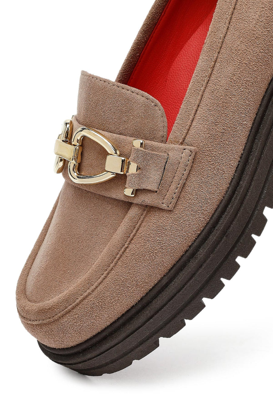 Kadın Vizon Tokalı Süet Deri Maskülen Loafer