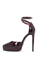 Woman Burgundy Ankle Buckle Platform High Heel Patent Leather Leather Shoe | Derimod