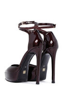 Woman Burgundy Ankle Buckle Platform High Heel Patent Leather Leather Shoe | Derimod