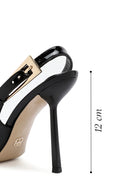 Kadın Siyah Arkası Açık Yüksek İnce Topuklu Rugan Deri Ayakkabı | Derimod