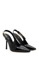 Kadın Siyah Arkası Açık Yüksek İnce Topuklu Rugan Deri Ayakkabı | Derimod