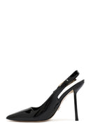 Kadın Siyah Arkası Açık Yüksek İnce Topuklu Rugan Deri Ayakkabı | Derimod