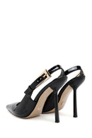 Kadın Siyah Arkası Açık Yüksek İnce Topuklu Rugan Deri Ayakkabı | Derimod