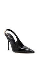 Kadın Siyah Arkası Açık Yüksek İnce Topuklu Rugan Deri Ayakkabı | Derimod