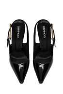 Kadın Siyah Arkası Açık Yüksek İnce Topuklu Rugan Deri Ayakkabı | Derimod