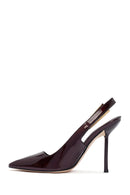 Kadın Bordo Arkası Açık Yüksek İnce Topuklu Rugan Deri Ayakkabı | Derimod