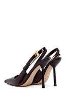 Kadın Bordo Arkası Açık Yüksek İnce Topuklu Rugan Deri Ayakkabı | Derimod