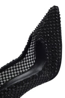 Kadın Siyah Taşlı Yüksek İnce Topuklu Deri Stiletto | Derimod