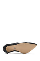 Kadın Siyah Taşlı Yüksek İnce Topuklu Deri Stiletto | Derimod