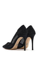 Kadın Siyah Taşlı Yüksek İnce Topuklu Deri Stiletto | Derimod