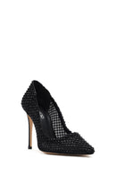 Kadın Siyah Taşlı Yüksek İnce Topuklu Deri Stiletto | Derimod