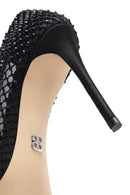 Kadın Siyah Taşlı Yüksek İnce Topuklu Deri Stiletto | Derimod