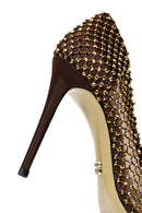 Women's Bronze Stone High Thin Heel Leather Stiletto | Derimod