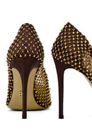 Women's Bronze Stone High Thin Heel Leather Stiletto | Derimod