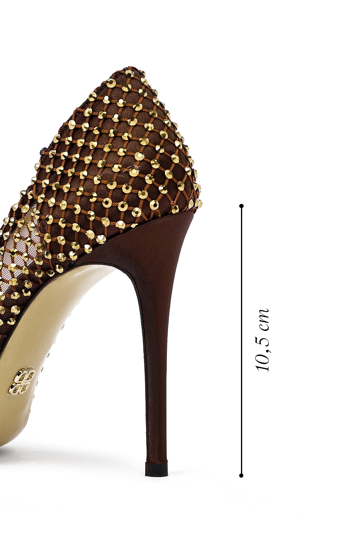 Kadın Bronz Taşlı Yüksek İnce Topuklu Deri Stiletto