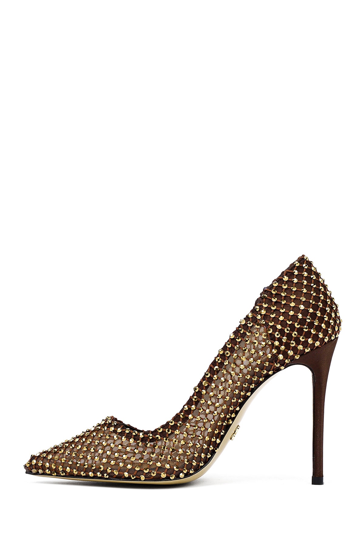 Kadın Bronz Taşlı Yüksek İnce Topuklu Deri Stiletto