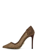 Women's Bronze Stone High Thin Heel Leather Stiletto | Derimod