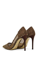 Women's Bronze Stone High Thin Heel Leather Stiletto | Derimod