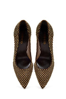 Women's Bronze Stone High Thin Heel Leather Stiletto | Derimod