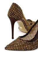 Women's Bronze Stone High Thin Heel Leather Stiletto | Derimod