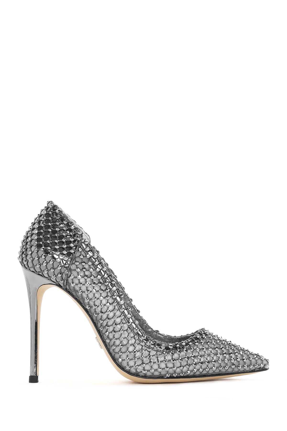 Woman Silver Stone High Thin Heels Leather Stiletto 25AFD1206TS | Derimod