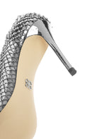 Woman Silver Stone High Thin Heels Leather Stiletto | Derimod