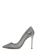 Woman Silver Stone High Thin Heels Leather Stiletto | Derimod