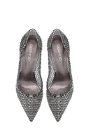 Woman Silver Stone High Thin Heels Leather Stiletto | Derimod