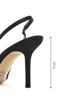 Kadın Siyah Taşlı Arkası Açık İnce Topuklu Deri Ayakkabı | Derimod