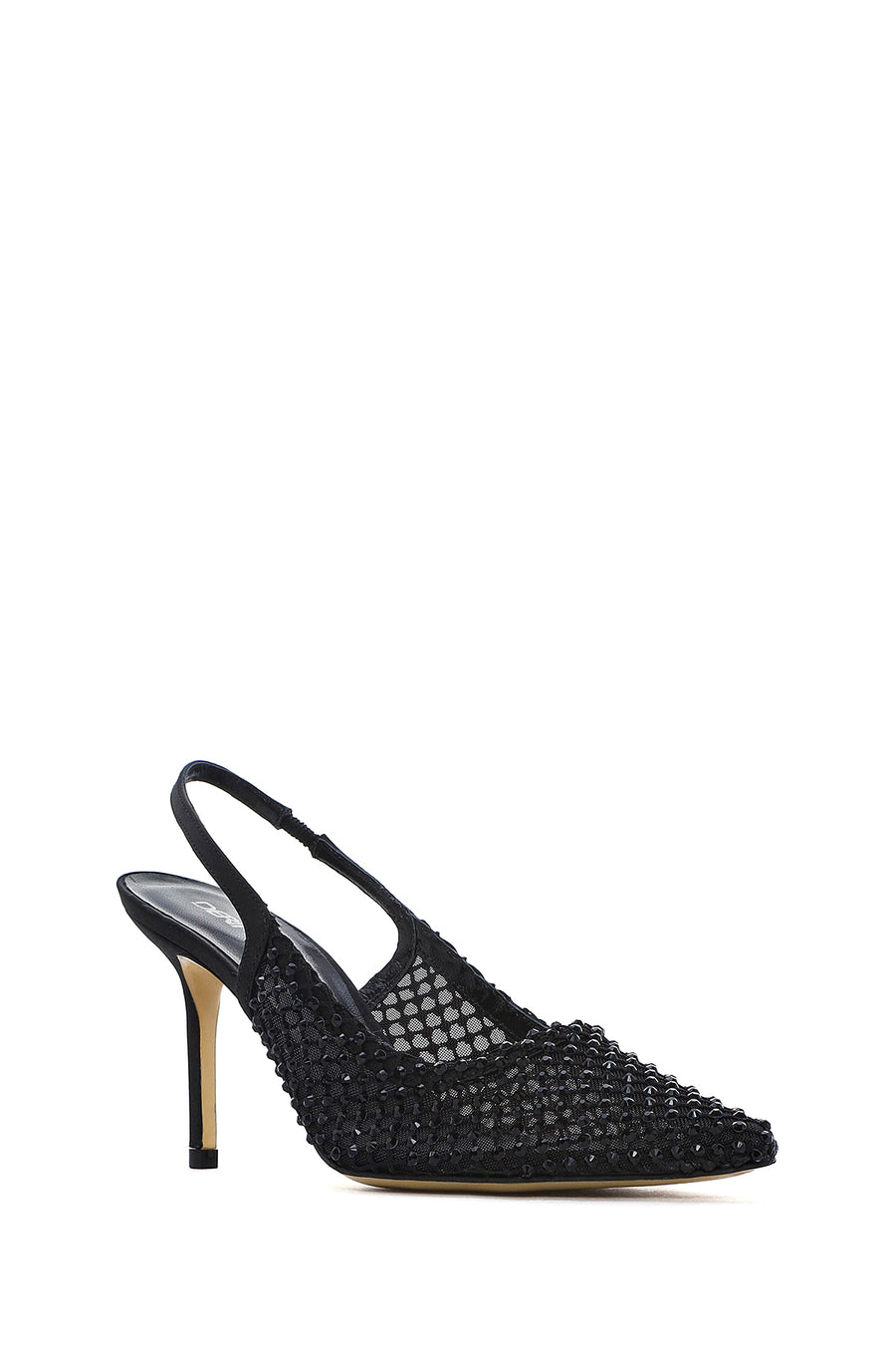 Women's Black Stone-Embellished Open Back Thin Heeled Leather Shoe