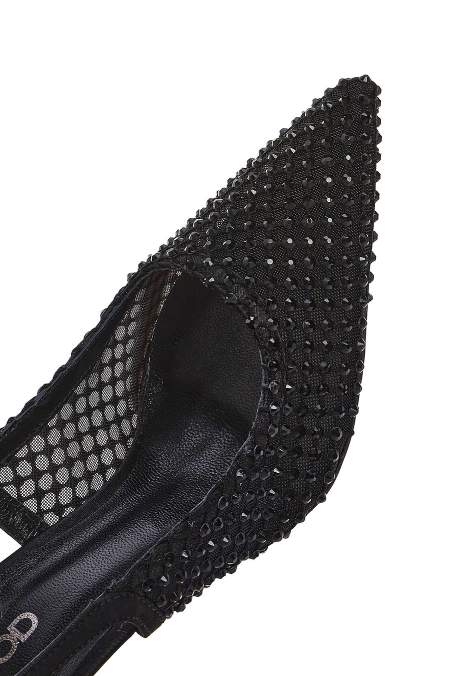 Women's Black Stone-Embellished Open Back Thin Heeled Leather Shoe