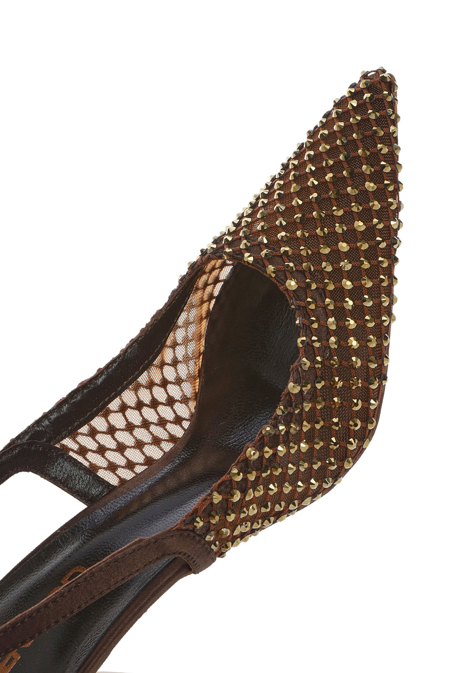 Women's Bronze Stone Open Back Thin Heeled Leather Shoe