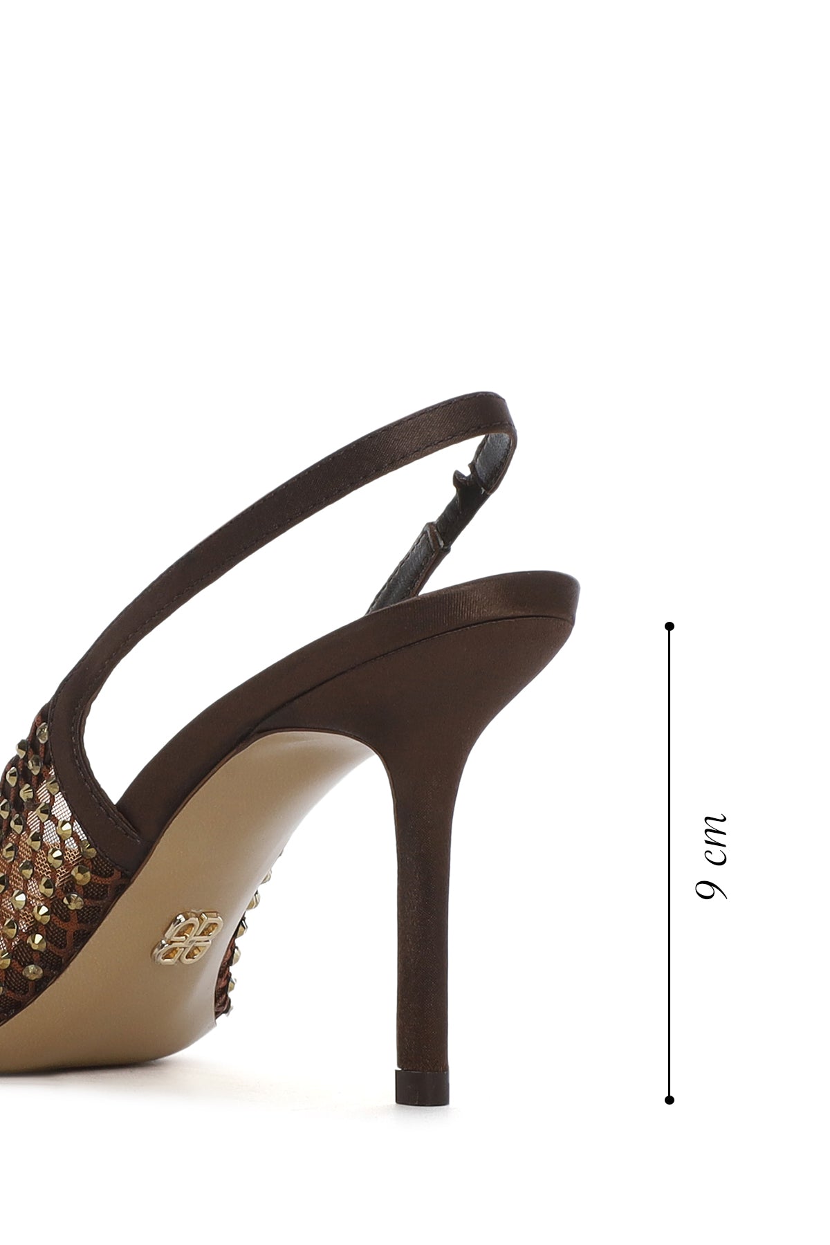 Kadın Bronz Taşlı Arkası Açık İnce Topuklu Deri Ayakkabı