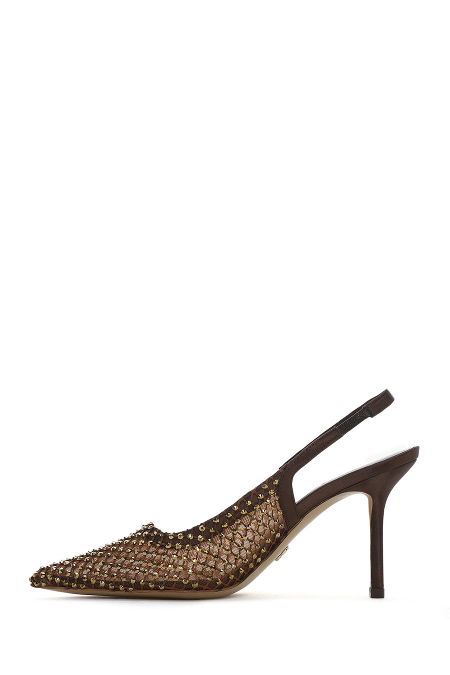 Women's Bronze Stone Open Back Thin Heeled Leather Shoe
