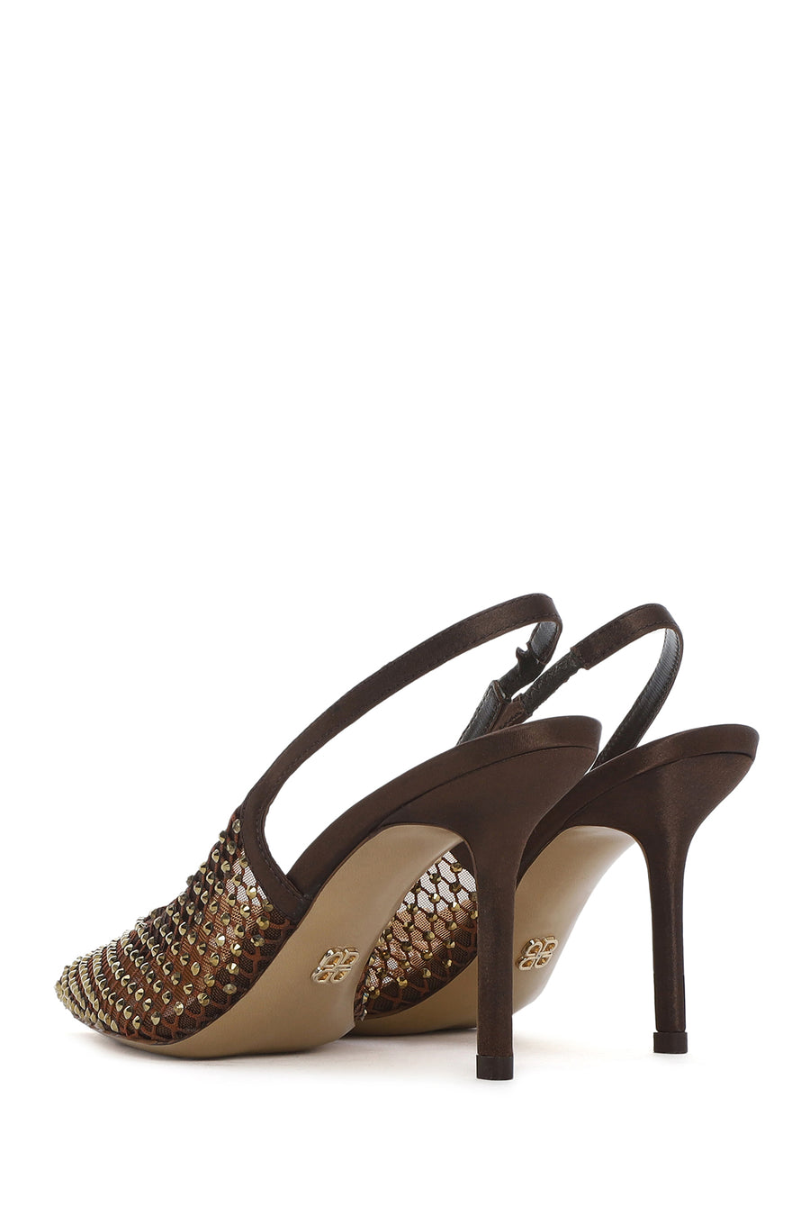 Women's Bronze Stone Open Back Thin Heeled Leather Shoe