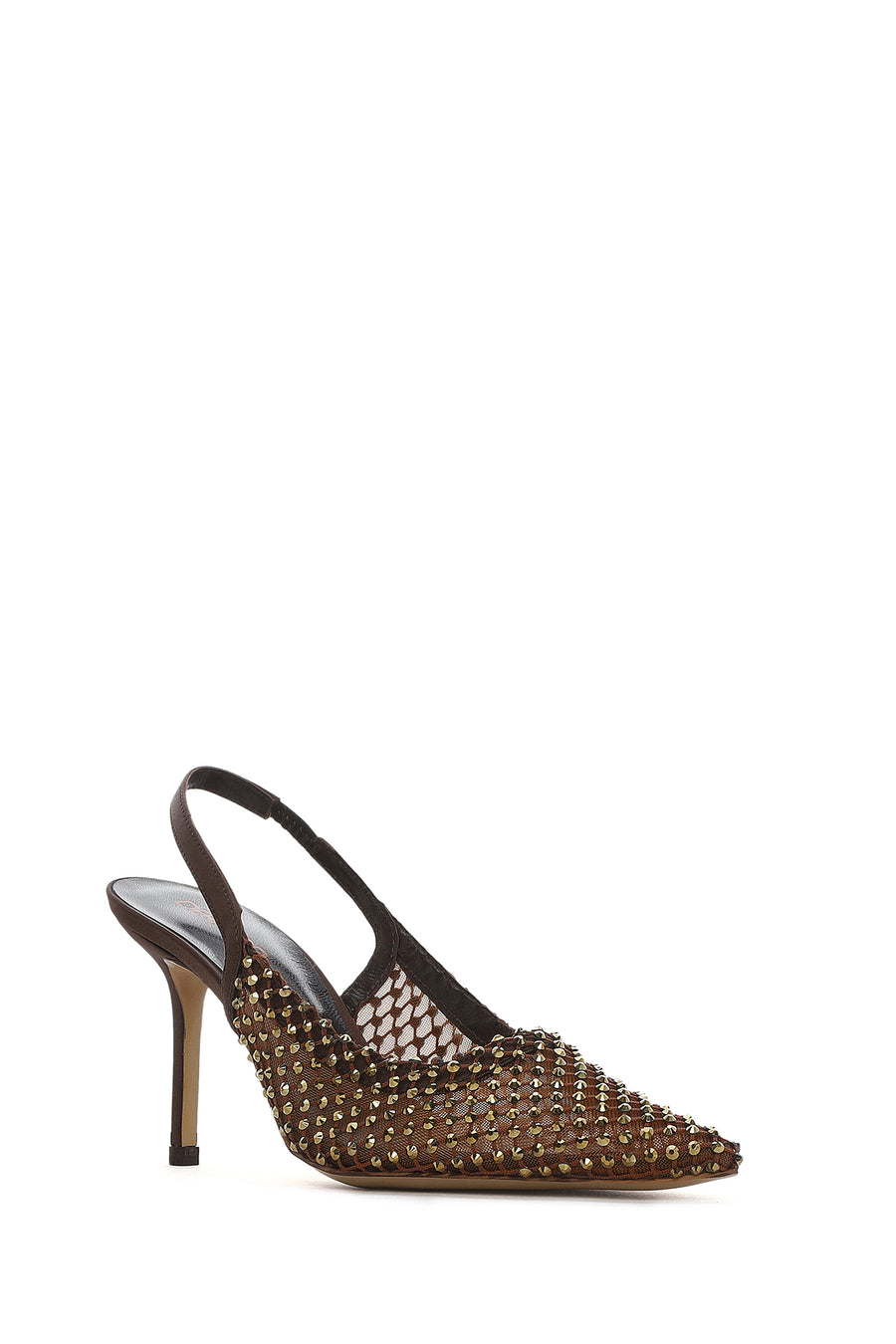 Women's Bronze Stone Open Back Thin Heeled Leather Shoe