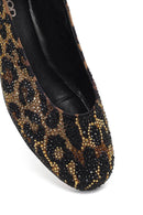 Kadın Leopar Desenli Taşlı Deri Babet | Derimod