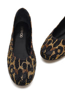 Kadın Leopar Desenli Taşlı Deri Babet | Derimod