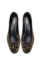 Kadın Leopar Desenli Taşlı Deri Babet | Derimod